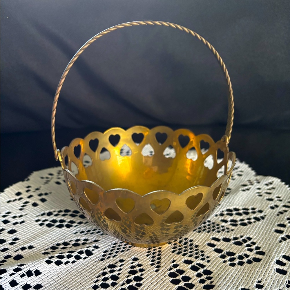 Vintage Brass Basket with hearts